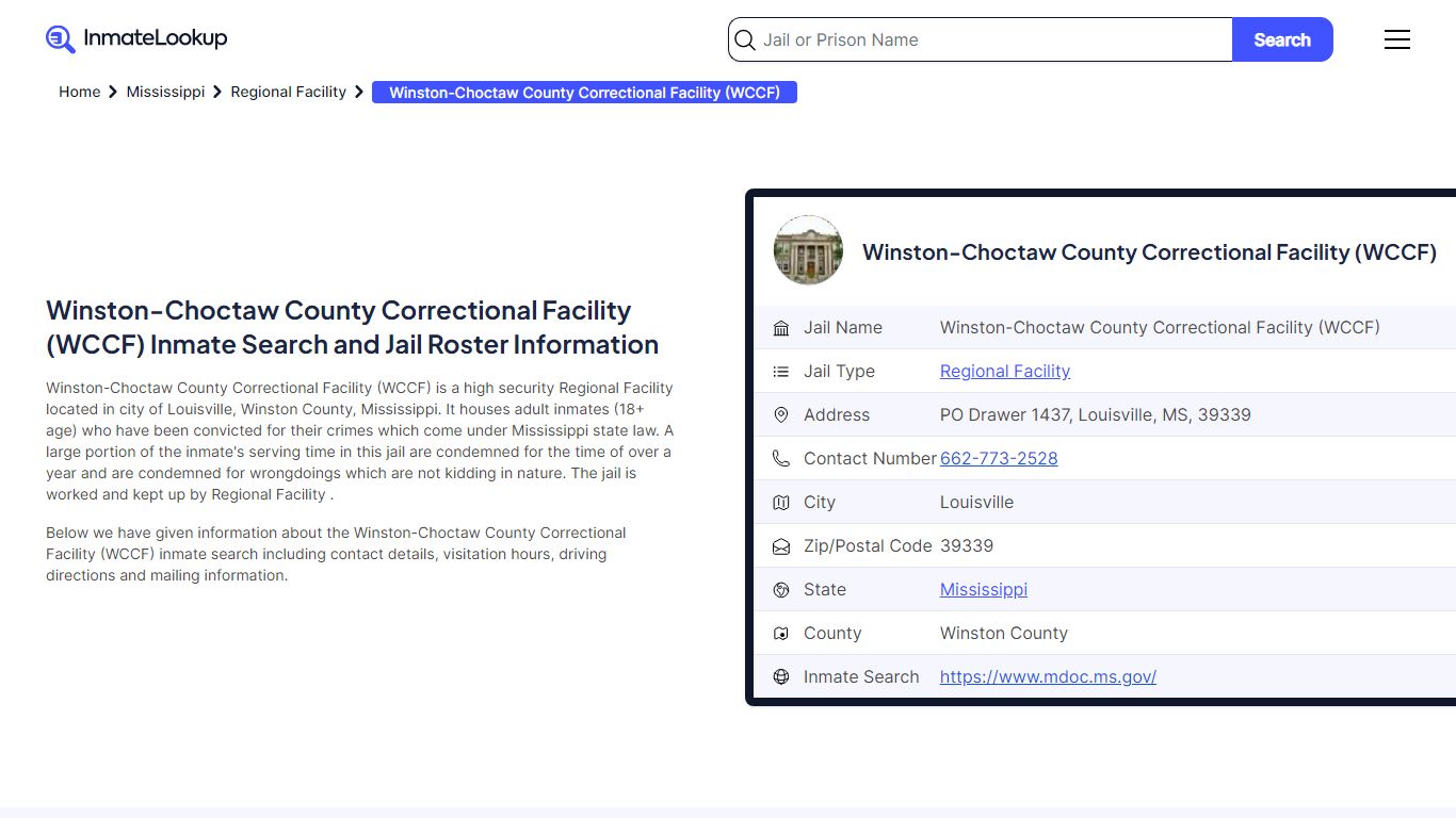 Winston-Choctaw County Correctional Facility (WCCF) Inmate Search, Jail ...