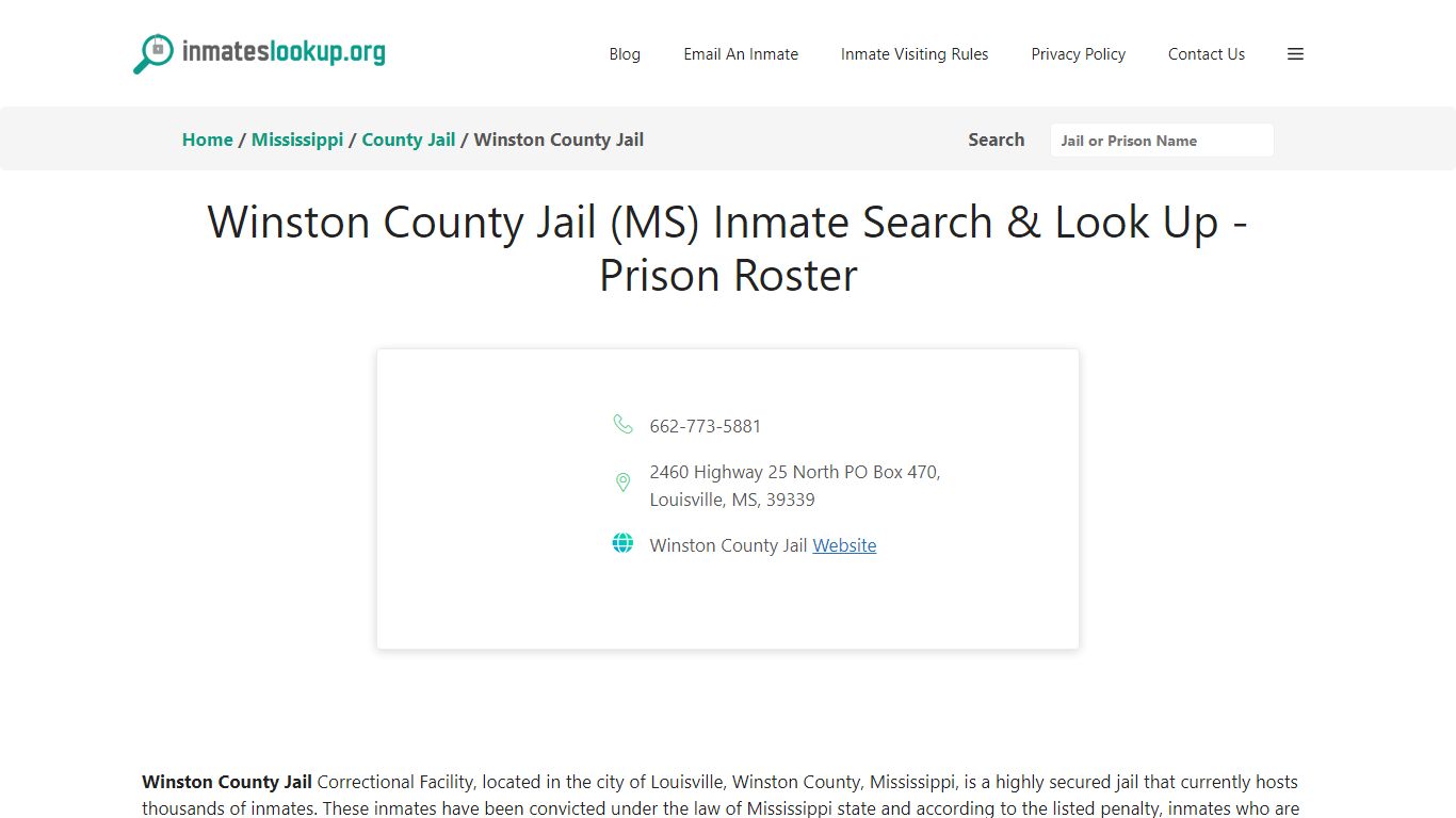 Winston County Jail (MS) Inmate Search & Look Up - Prison Roster